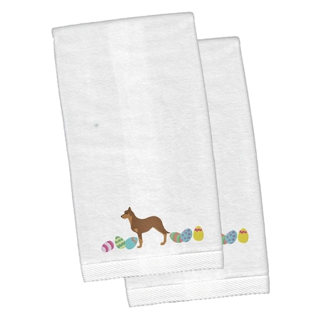 Carolines Treasures Australian Kelpie Easter White Embroidered Plush Hand Towel, 2PK CK1600KTEMB